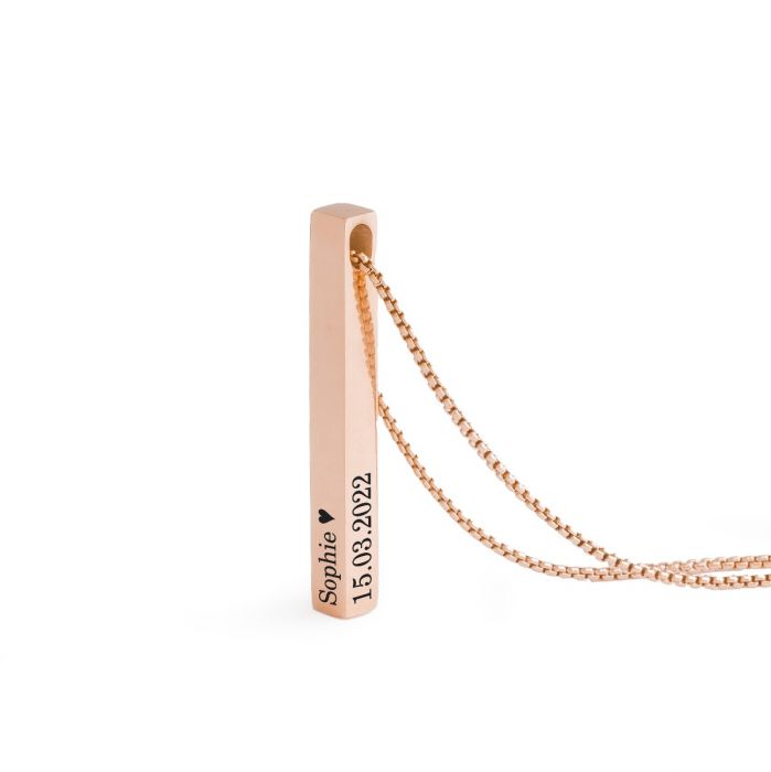 Namenskette Säulenkette Halskette Edelstahl Rosegold Gravur AH529