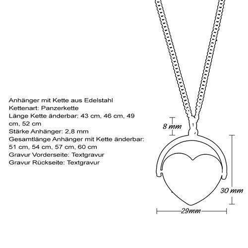 Herzkette Halskette Edelstahl Gold mit Gravur AH451
