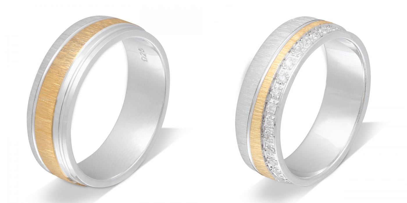 Verlobungsringe 925 Silber Gold massiv Trauringe Eheringe Silber mit Zirkonia Gravur Cromwell S41