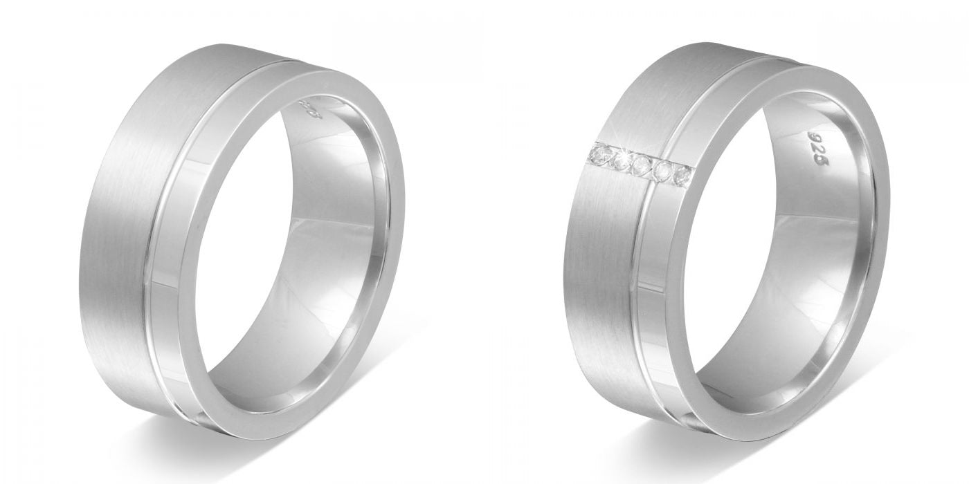 Verlobungsringe 925 Silber Gold massiv Trauringe Eheringe Silber mit Zirkonia Gravur Cust S40