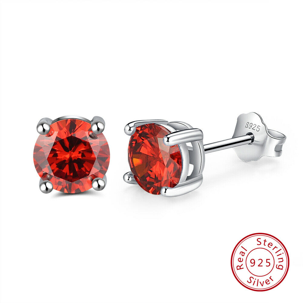 1 Paar runde Ohrstecker 925er Sterlingsilber Cubic Zirkonia rot