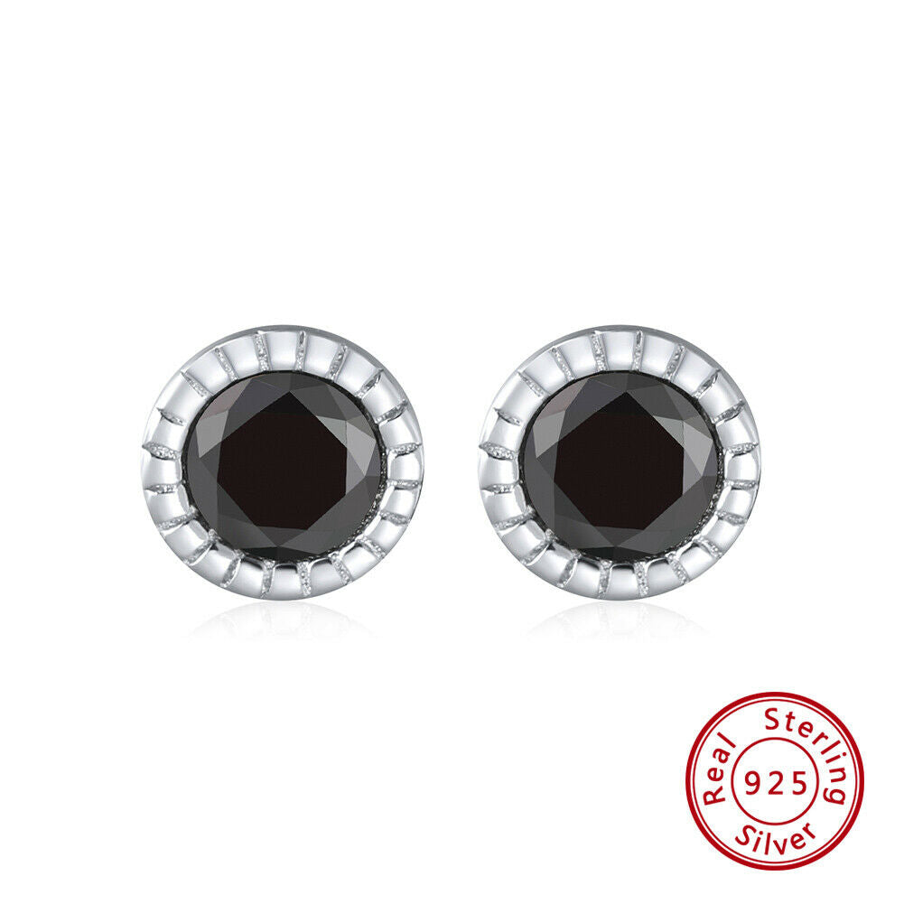 1 Paar runde Ohrstecker 925er Sterlingsilber Cubic Zirkonia schwarz