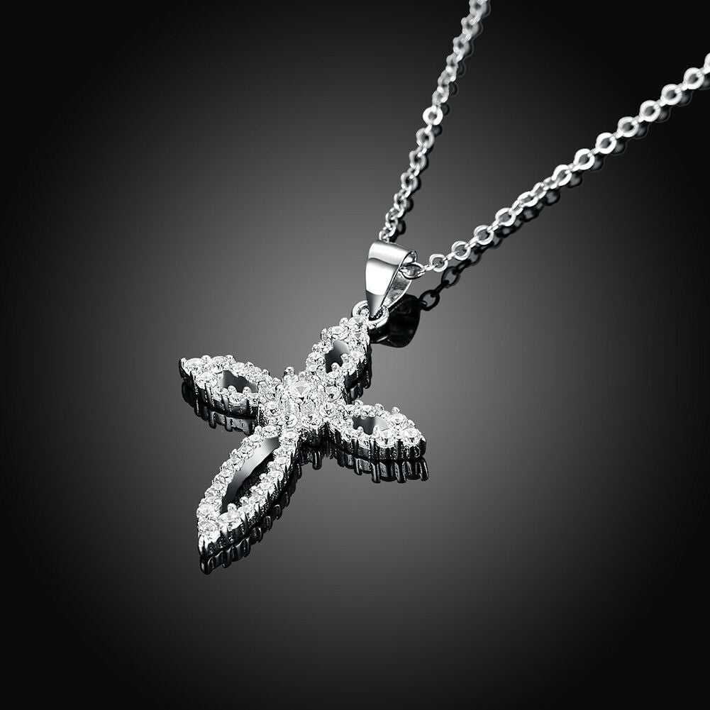 Halskette Kreuz Silber 925er Sterling mit Zirkonia Anhänger Frauen Damen Schmuck