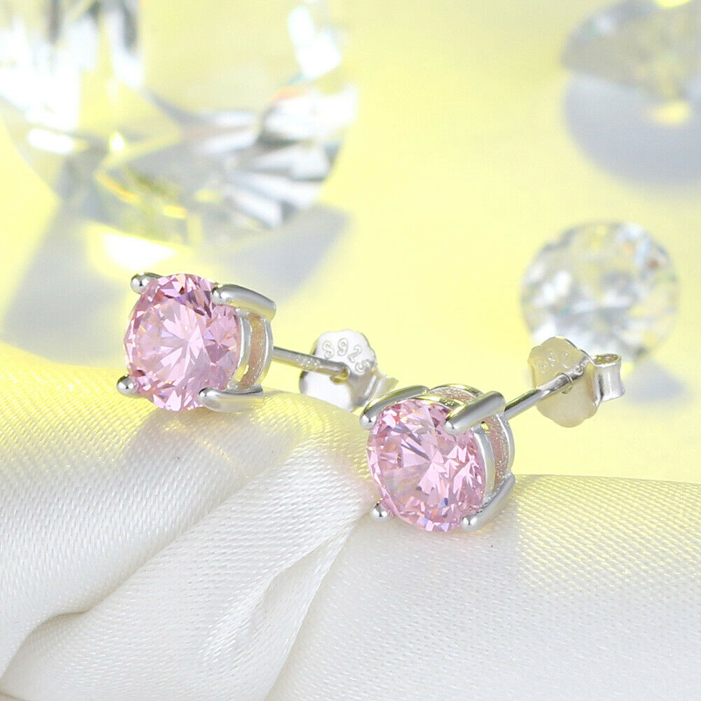 1 Paar runde Ohrstecker 925er Sterlingsilber Cubic Zirkonia rosa