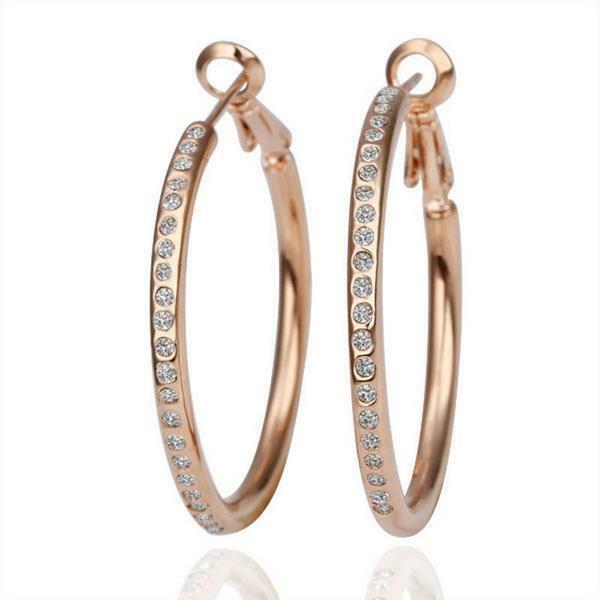 Creolen Ohrringe Ohrhänger 20 Zirkonia 18K 750er Rot Rose Gold vergoldet
