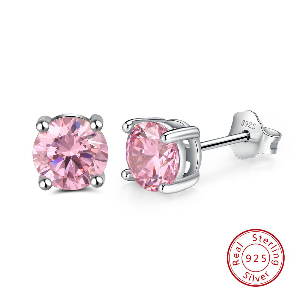 1 Paar runde Ohrstecker 925er Sterlingsilber Cubic Zirkonia rosa