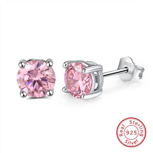 1 Paar runde Ohrstecker 925er Sterlingsilber Cubic Zirkonia rosa