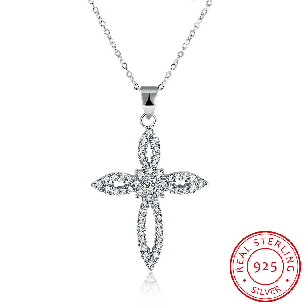 Halskette Kreuz Silber 925er Sterling mit Zirkonia Anhänger Frauen Damen Schmuck