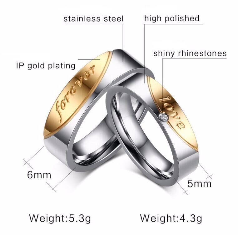 Edelstahl Verlobungsringe Partnerringe Trauringe Freundschaftsringe Eheringe Gold Silber CR-058