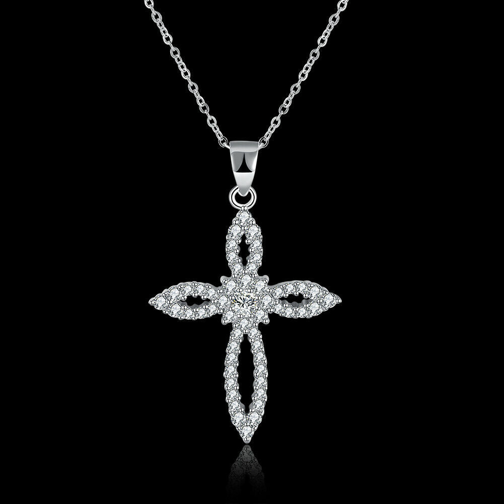 Halskette Kreuz Silber 925er Sterling mit Zirkonia Anhänger Frauen Damen Schmuck