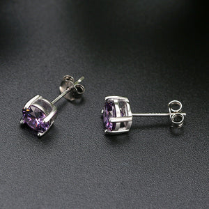 1 Paar runde Ohrstecker 925er Sterlingsilber Cubic Zirkonia lila