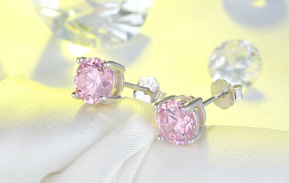 1 Paar runde Ohrstecker 925er Sterlingsilber Cubic Zirkonia rosa