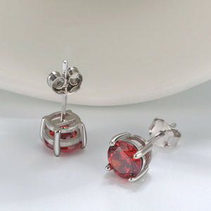 1 Paar runde Ohrstecker 925er Sterlingsilber Cubic Zirkonia rot