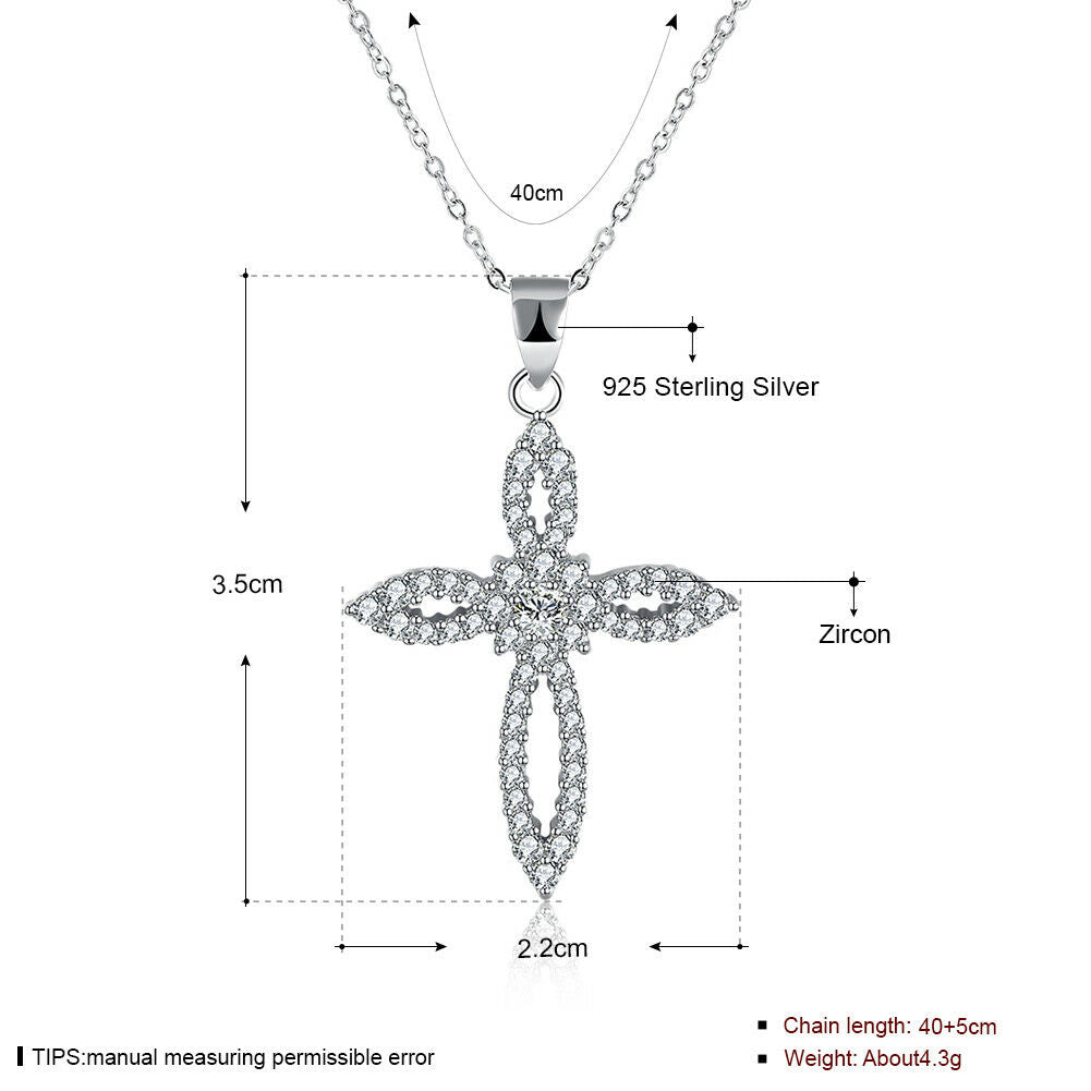 Halskette Kreuz Silber 925er Sterling mit Zirkonia Anhänger Frauen Damen Schmuck