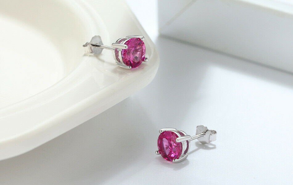 1 Paar runde Ohrstecker 925er Sterlingsilber Cubic Zirkonia pink