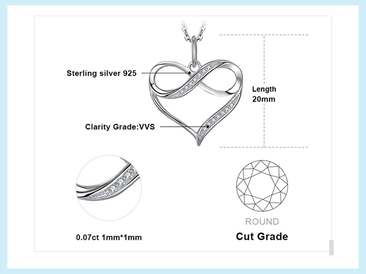 Halskette 925 Sterling Silber rhodiniert  Zirkonia Infinity unendlich Herz Neu