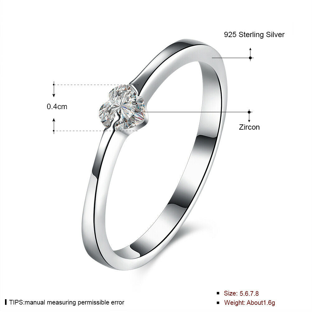 Echt 925 Silber Zirkonia Verlobungsring Damen Herzen Liebe Geschenk Hochzeit