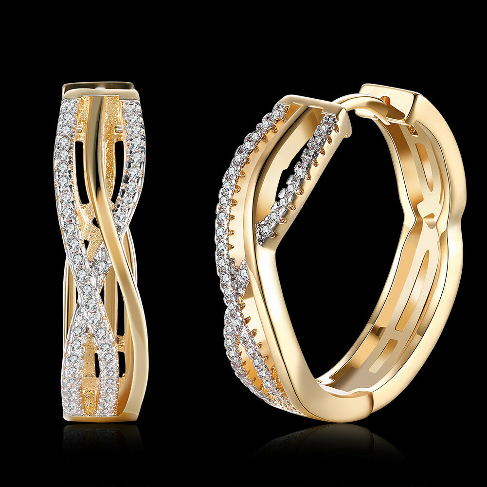 Creole mit Zirkonia Luxus Ohrringe Ohrschmuck weiß 18K vergoldet Champagner Gold KZCE132-E