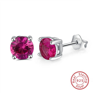 1 Paar runde Ohrstecker 925er Sterlingsilber Cubic Zirkonia pink