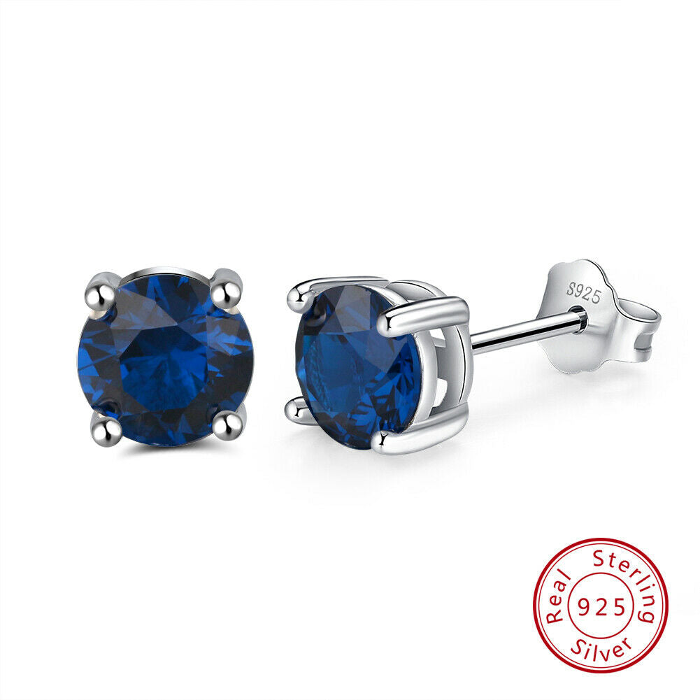 1 Paar runde Ohrstecker 925er Sterlingsilber Cubic Zirkonia blau