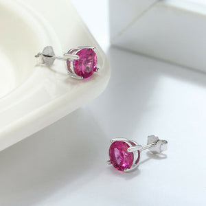 1 Paar runde Ohrstecker 925er Sterlingsilber Cubic Zirkonia pink