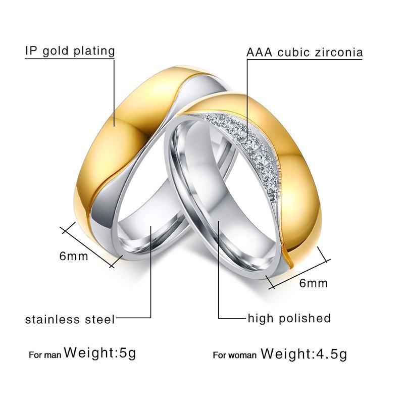 Edelstahl Verlobungsringe Partnerringe  Freundschaftsringe Gold / Silber CR-137